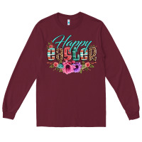 Burgundy happy easter western floral serape leopard Long Sleeve Tee - Jasminsmagicworld