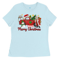 Baby Blue merry christmas truck Ladies Tee - MaliasSmallBusiness
