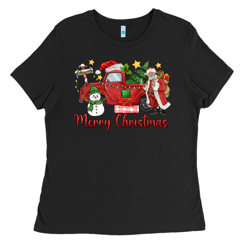 Merry Christmas Truck Ladies Tee by MaliasSmallBusiness | Teevron