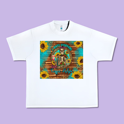 I Hate Everyone But Coffee Helps Western Skeleton Coffee Sunflowers Urban Heavy Tee Designed By Artiststas