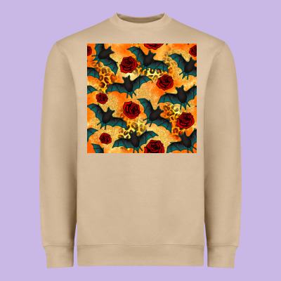 Halloween Bat And Roses Seamless Pattern Heavyweight Sweatshirt Designed By Bundleandbundleshop