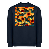 Navy halloween bat and roses seamless pattern Heavyweight Sweatshirt - BundleAndBundleShop