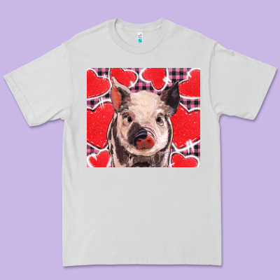 Valentine's Day Glitter Hearts Pig Premium Tee Designed By Barkaloodesign