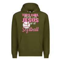 Army Green This Girl Jesus And Softball Premium Hoodie - Bettercallsaul