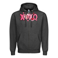 Charcoal Heather xoxo disco heart valentine's day Zipper Hoodie - MaliasSmallBusiness