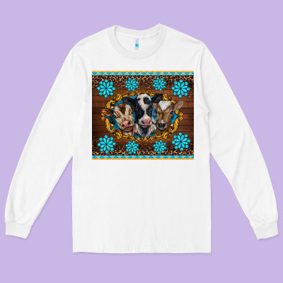 Western Baby Cow Turquoise Gemstones  Leopards Long Sleeve Tee Designed By Barkaloodesign