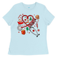 Baby Blue christmas nurse Ladies Tee - MaliasSmallBusiness
