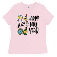 Bubblegum Pink happy new year 2024 Ladies Tee - MaliasSmallBusiness