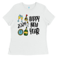 White happy new year 2024 Ladies Tee - MaliasSmallBusiness
