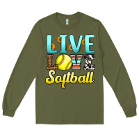 Army Green live love softball Long Sleeve Tee - LillyAllenDesigns
