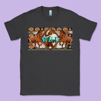 Aztec Horses And Wild With Cowhide License Plate Template Classic Tee Designed By Artiststas