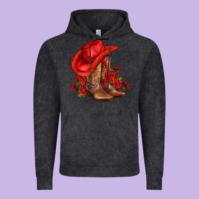 Valentines Day Cowboy Boots Red  And Roses Vintage Hoodie Designed By Adodesignshop