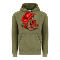 Vintage Olive valentines day cowboy boots red  and roses Vintage Hoodie - AdoDesignShop
