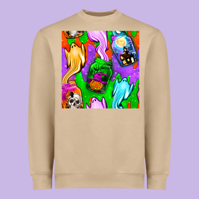 Halloween Jar With Ghost Seamless Pattern Heavyweight Sweatshirt Designed By Bundleandbundleshop