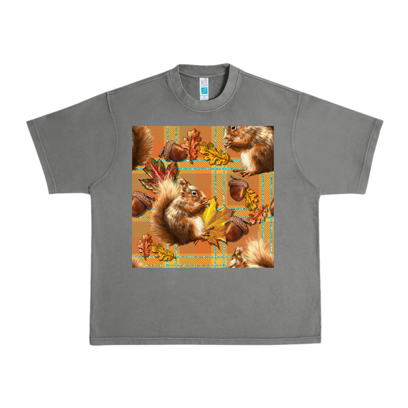 Fall Squirrel And Plaid Seamless Urban Heavy Tee by BundleAndBundleShop | Teevron