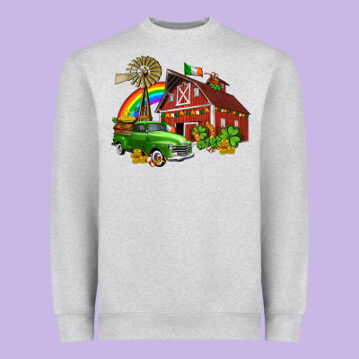 Barn St Patricks With Truck And Shamrocks Heavyweight Sweatshirt Designed By Adodesignshop