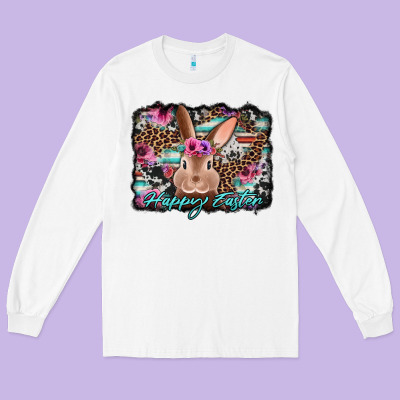 Happy Easter Bunny Western Background Long Sleeve Tee Designed By Jasminsmagicworld