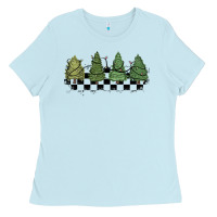 Baby Blue christmas checkered trees Ladies Tee - MaliasSmallBusiness