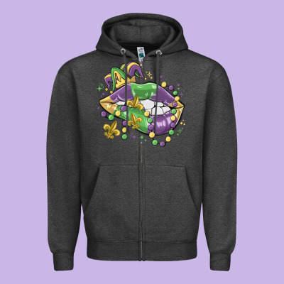 Mardi Gras Lips Zipper Hoodie Designed By Maliassmallbusiness
