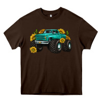 Chocolate Brown monster truck with sunflower western Heavy Core Tee - texasbilliewilder