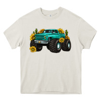 Cream monster truck with sunflower western Heavy Core Tee - texasbilliewilder