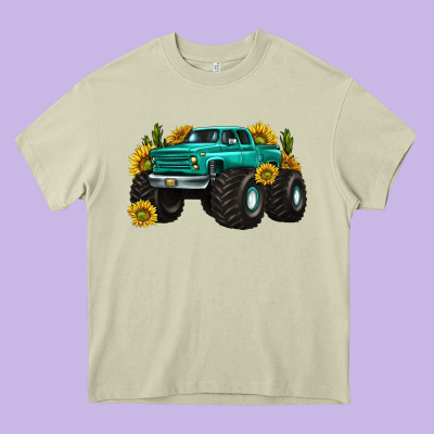 Monster Truck With Sunflower Western Heavy Core Tee Designed By Texasbilliewilder