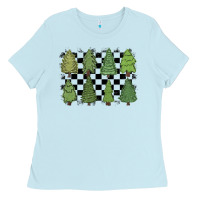 Baby Blue checkered trees Ladies Tee - MaliasSmallBusiness