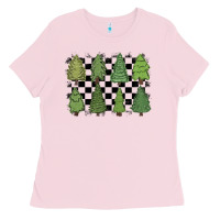 Bubblegum Pink checkered trees Ladies Tee - MaliasSmallBusiness