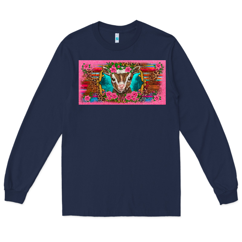 Western Baby Boer Goat Pink Flowers Serape Leopard Pink Glitter Patter Long Sleeve Tee by BarkalooDesign | Teevron
