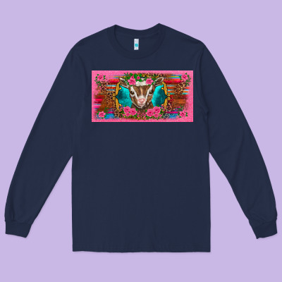 Western Baby Boer Goat Pink Flowers Serape Leopard Pink Glitter Patter Long Sleeve Tee Designed By Barkaloodesign