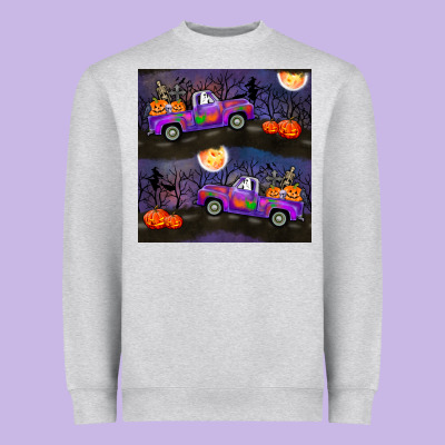 Halloween Spooky Truck Seamless Pattern Heavyweight Sweatshirt Designed By Bundleandbundleshop