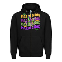 Black mardi gras with fleur de lis Zipper Hoodie - MaliasSmallBusiness
