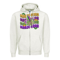 Oatmeal Heather mardi gras with fleur de lis Zipper Hoodie - MaliasSmallBusiness