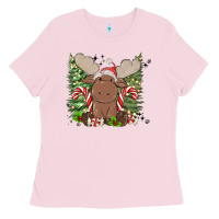 Bubblegum Pink christmas reindeer Ladies Tee - MaliasSmallBusiness