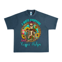 Midnight Navy i hate everyone but coffee helps western skeleton coffee sunflowers Urban Heavy Tee - Artiststas