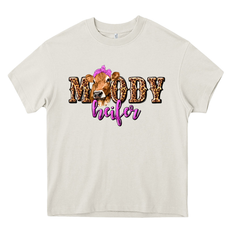 Moody Heifer With Leopard Tbw Heavy Core Tee by texasbilliewilder | Teevron