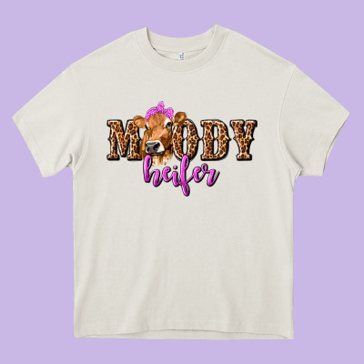 Moody Heifer With Leopard Tbw Heavy Core Tee Designed By Texasbilliewilder
