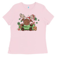 Bubblegum Pink christmas reindeer Ladies Tee - MaliasSmallBusiness