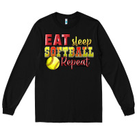 Black Eat Sleep Softball Repeat Long Sleeve Tee - LillyAllenDesigns