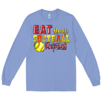 Colony Blue Eat Sleep Softball Repeat Long Sleeve Tee - LillyAllenDesigns