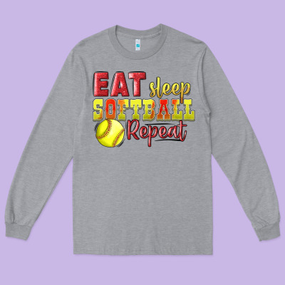 Eat Sleep Softball Repeat Long Sleeve Tee Designed By Lillyallendesigns