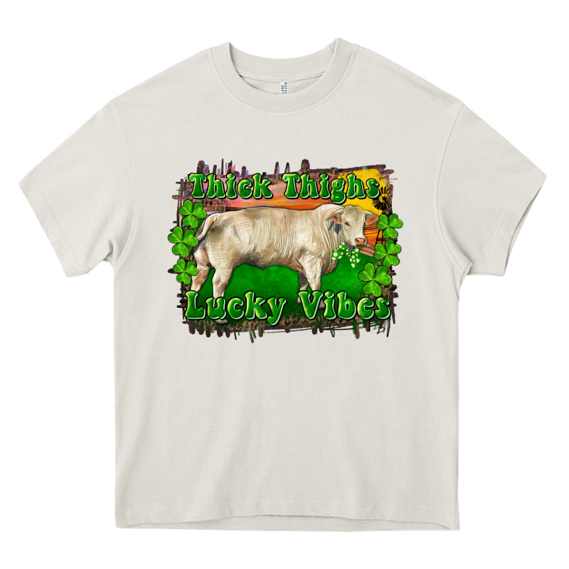 Thick Thighs Lucky Vibes Charolais Bull Heavy Core Tee by RanaPortraitStore | Teevron