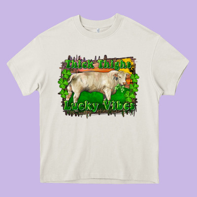 Heavy Core Tee Thick Thighs Lucky Vibes Charolais Bull