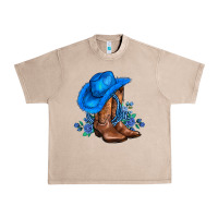 French Oak valentines day blue boots cowgirl hat and roses Urban Heavy Tee - AdoDesignShop