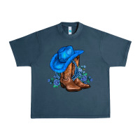 Midnight Navy valentines day blue boots cowgirl hat and roses Urban Heavy Tee - AdoDesignShop
