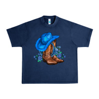 Navy valentines day blue boots cowgirl hat and roses Urban Heavy Tee - AdoDesignShop