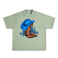 Oil Green valentines day blue boots cowgirl hat and roses Urban Heavy Tee - AdoDesignShop
