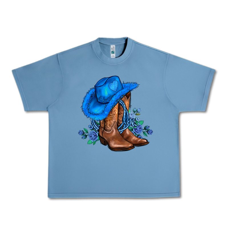 Valentines Day Blue Boots Cowgirl Hat And Roses Urban Heavy Tee by AdoDesignShop | Teevron