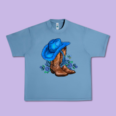 Valentines Day Blue Boots Cowgirl Hat And Roses Urban Heavy Tee Designed By Adodesignshop