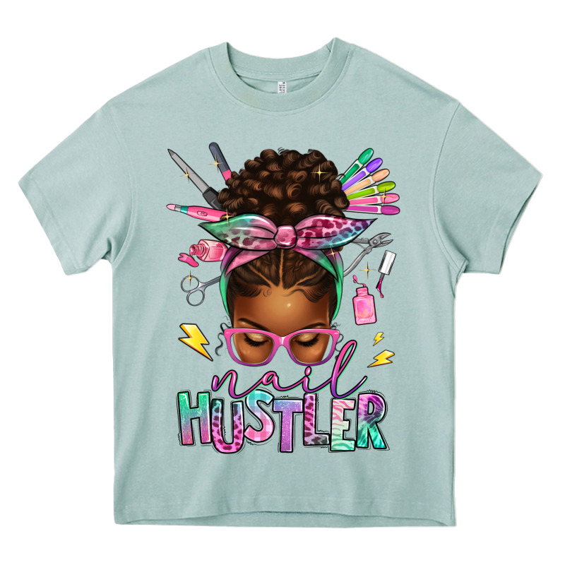 Nail Hustler Afro Messy Bun Heavy Core Tee by texasbilliewilder | Teevron